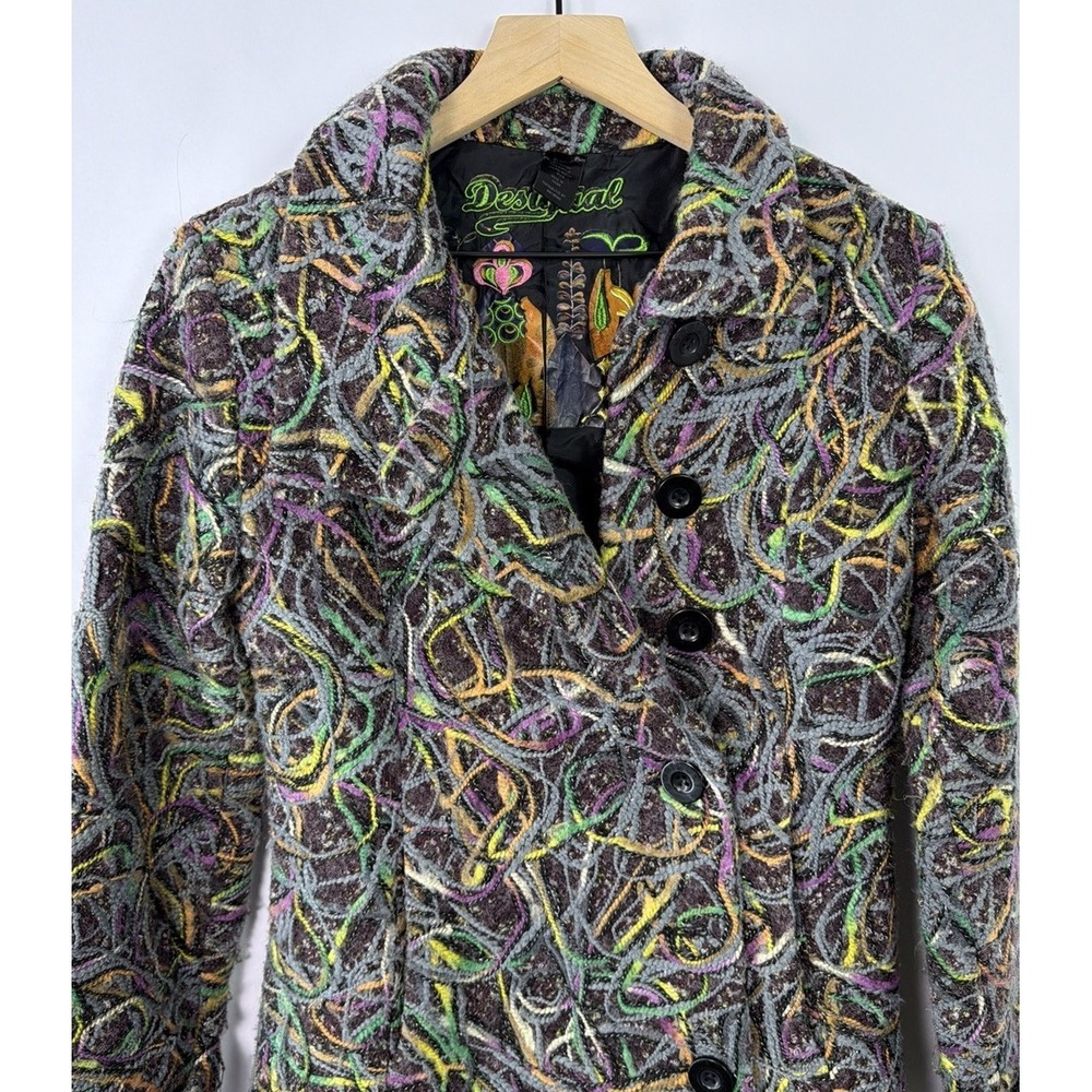 Desigual Textured Coat Womens EU 38 US Small Colorful Boho Abstract - Picture 4 of 14